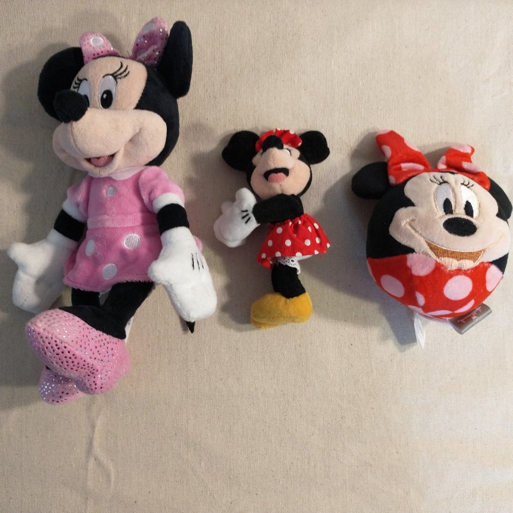 Disney Minnie Mouse Lot of 3 Plush Stuffed Animal Dolls 10" and 6"